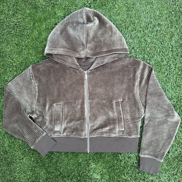 nuuds Tops - Nuuds Full Zip Ribbed Hoodie Cropped Velvet Cord Velour Loungewear Sweatshirt S